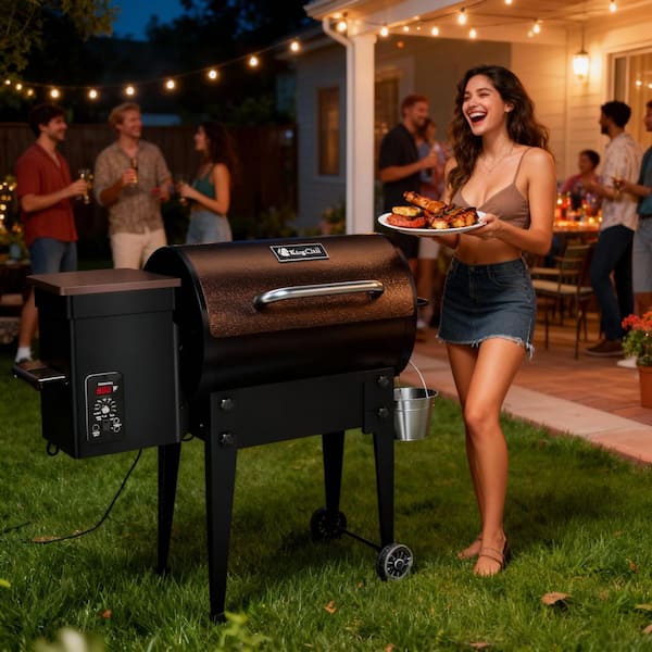 456 sq. in. Wood Pellet Grill and Smoker BBQ with PID Auto Temperature Control, Folding Legs for Patio or RV in Bronze