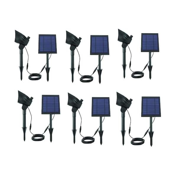 150-300 Lumens Black LED High-Low Metal Outdoor Solar Spotlight with Adjustable Lamp Head (6-Pack)