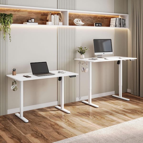 47.25 in. White Electric Standing Desk with 3-Memory Height Settings and 2-Accessory Hooks
