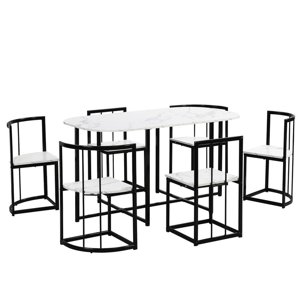 Sudzendf 7Piece Black Metal Outdoor Serving Dining Set with Faux