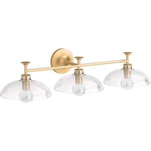 Tone 3 Light Brushed Moderne Brass Indoor Bathroom Vanity Light Fixture, UL Listed