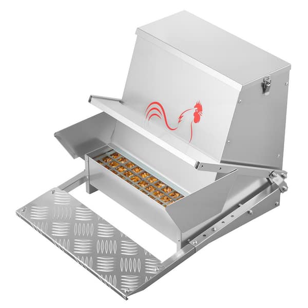 Automatic Chicken Feeder, 16.7 x 18.5-21.1 x 15.9 in. Treadle with Lid, Galvanized Steel, 40 lbs. Capacity Greenhouse