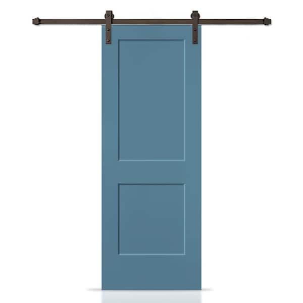 CALHOME 30 in. x 80 in. Dignity Blue Painted MDF Solid Core 2-Panel Shaker Interior Sliding Barn Door with Hardware Kit