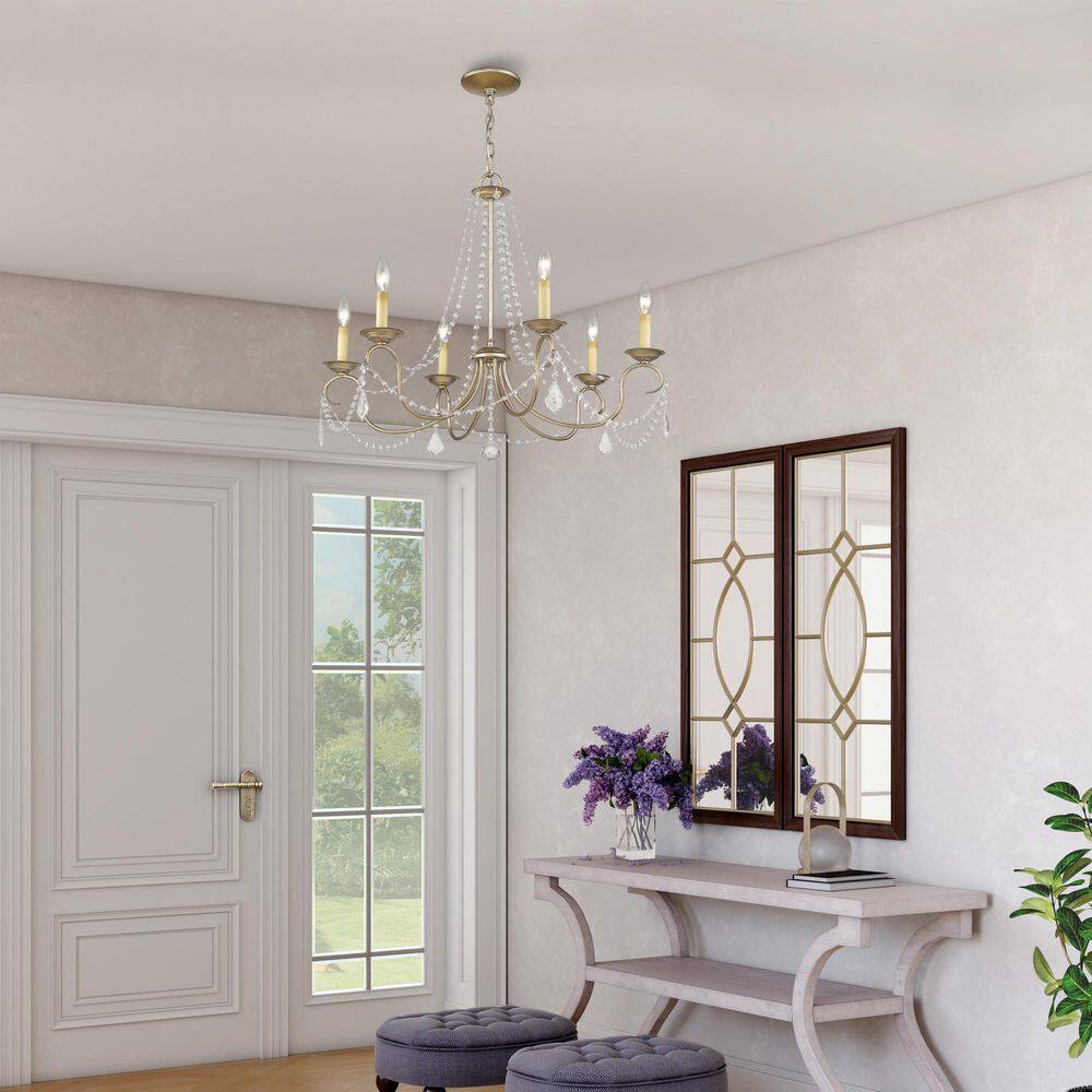 Antique Silver Leaf 6-Light Crystal Candelabra Chandelier