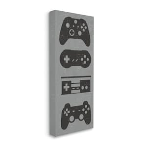 "Video Game Controller Shapes Distressed Grey" by Daphne Polselli Unframed Fantasy Canvas Wall Art Print 10 in. x 24 in.