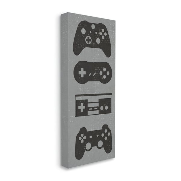 Stupell Industries "Video Game Controller Shapes Distressed Grey" by Daphne Polselli Unframed Fantasy Canvas Wall Art Print 10 in. x 24 in.