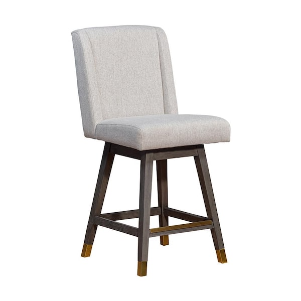 Armen Living Stancoste 40 in. Grey Oak Swivel Bar Stool with Taupe Fabric Seat