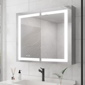 36 in. W x 30 in. H Rectangular Anti-Fog LED Light Aluminum Recessed/Surface Mount Medicine Cabinet with Mirror