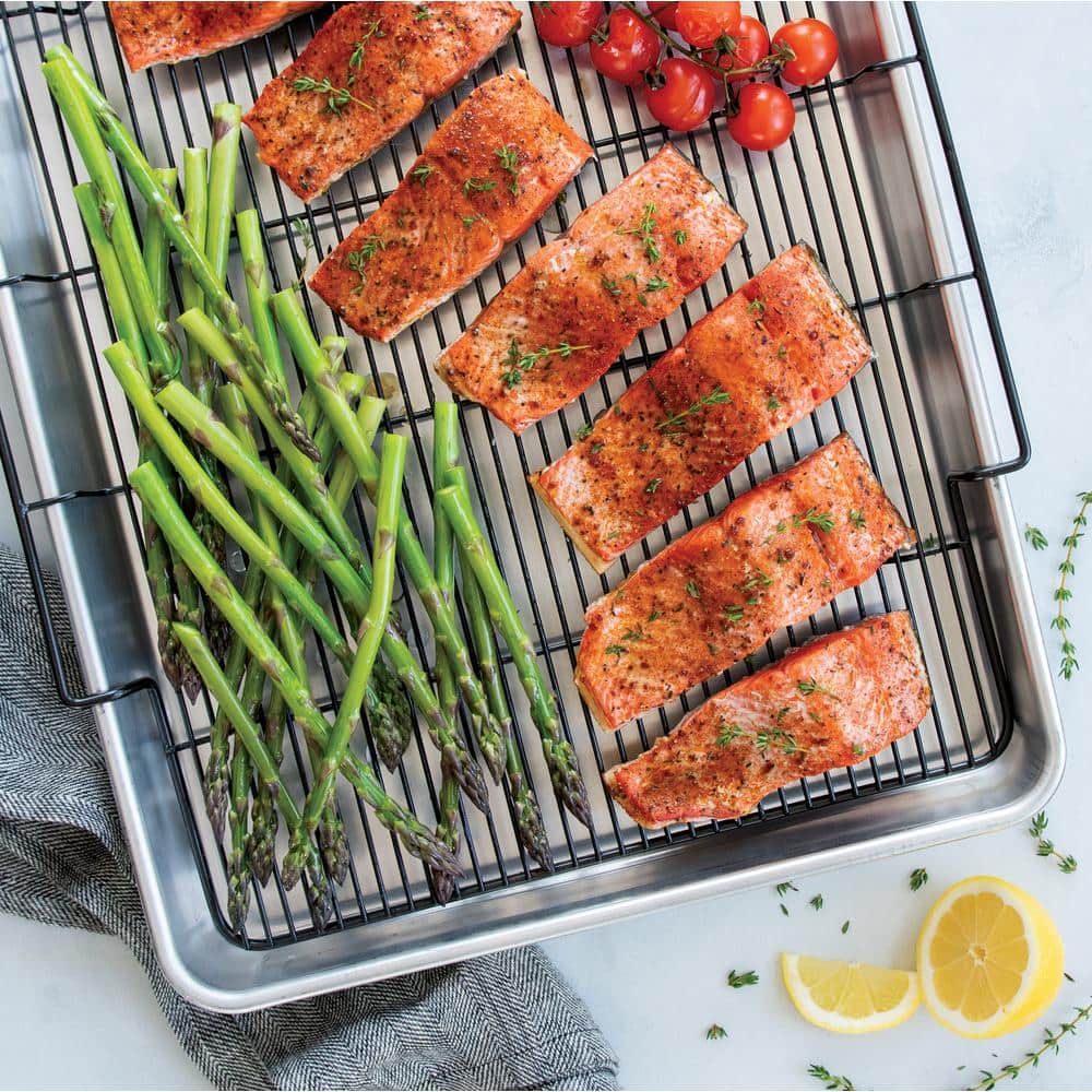 Extra Large Silver Aluminum Non-stick Cookie Sheet with Rack