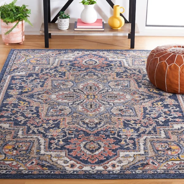 Astoria 7 ft. x 7 ft. Blue/Beige Multi Color Medallion Square Area Rug