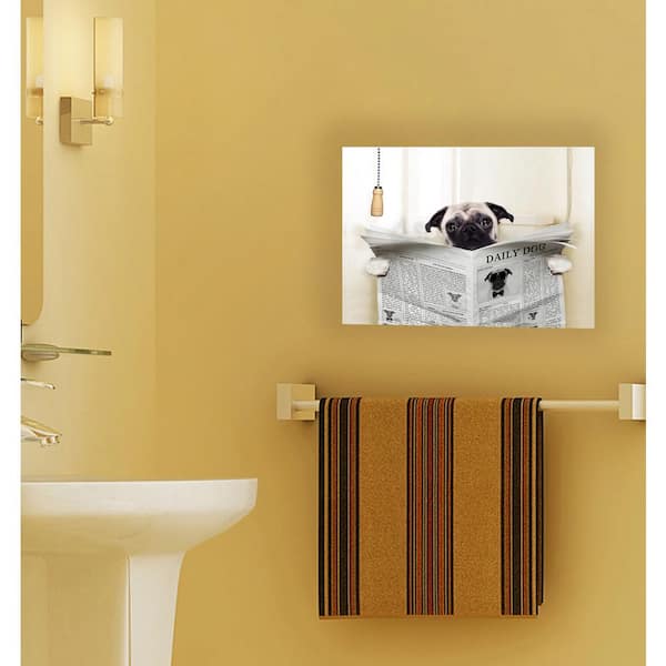 The Stupell Home Decor Collection Pug Reading Newspaper in Bathroom by In  House Floater Frame Animal Wall Art Print 21 in. x 17 in.  wrp-1169_ffl_16x20 - The Home Depot