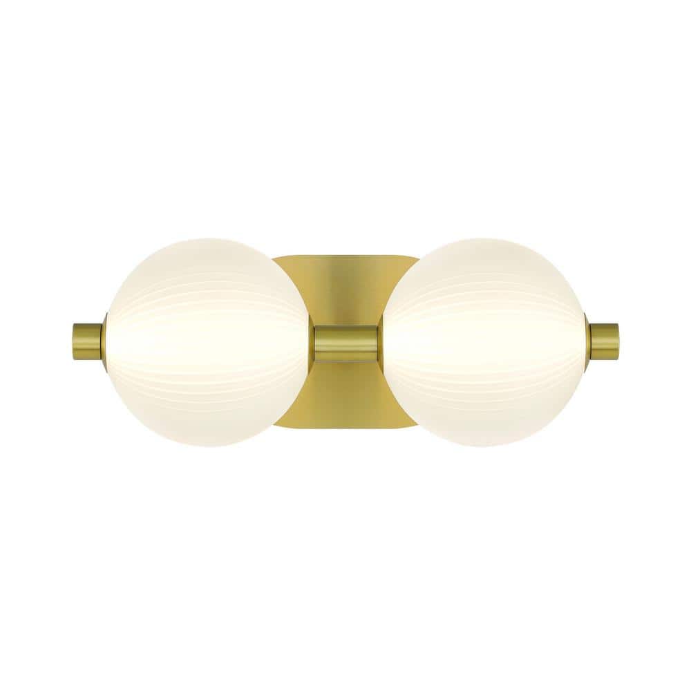 Gold Opal Ribbed Glass 2-Light Dimmable Vanity Fixture