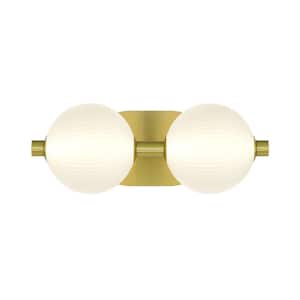 Palmas 8 in. 2-Light Gold LED Vanity Light Bar with Opal Glass Shades