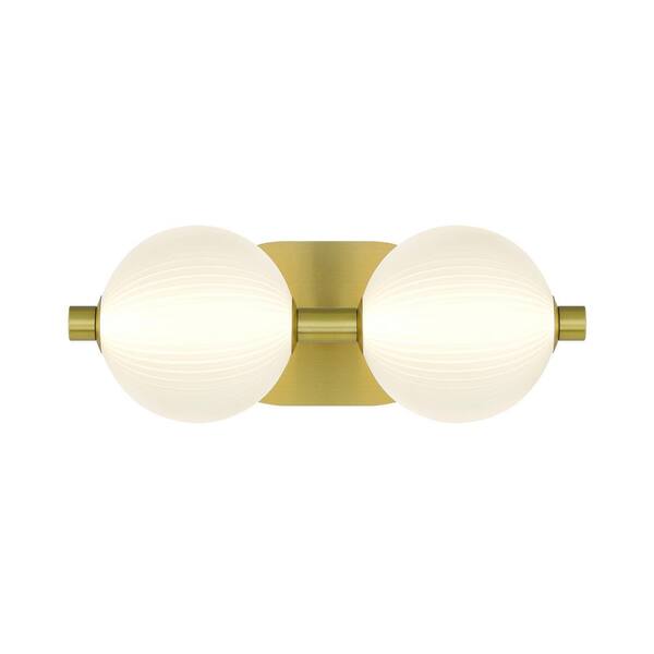 Eurofase Palmas 8 in. 2-Light Gold LED Vanity Light Bar with Opal Glass Shades