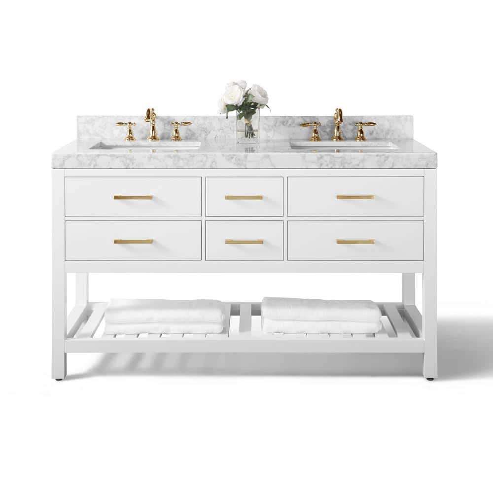 Elizabeth 60'' White Marble Double Vanity with Gold Hardware
