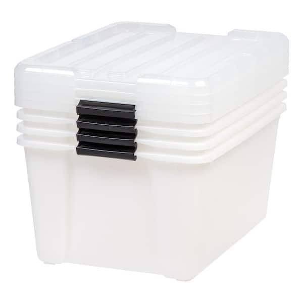 15 Gal. Lockable Plastic Storage Tote in Clear with Sturdy Blue Lid and  Buckles (4-Pack)
