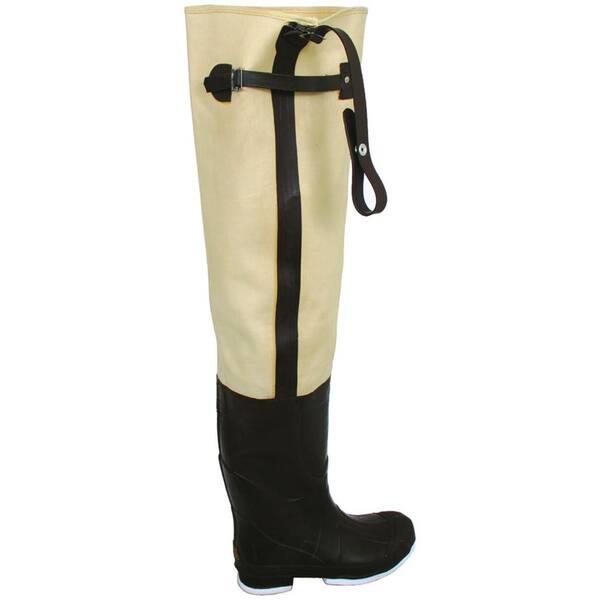 Calcutta Mens Size 9 Canvas Rubber Waterproof Insulated Adjustable Strap Knee Harness Felt Soles Hip Boots in Tan