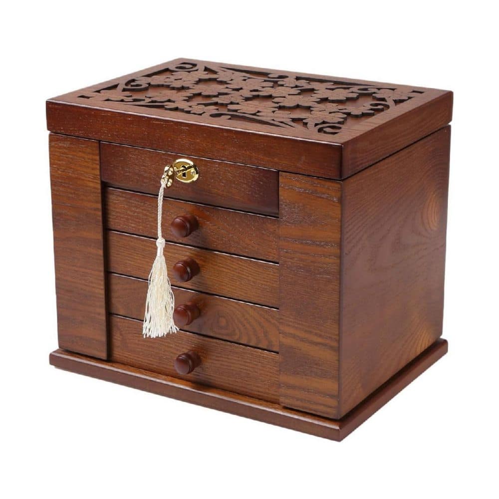 Brown Rectangular Wood Jewelry Box with Lock and Key HD8JZH1XRJ - The ...