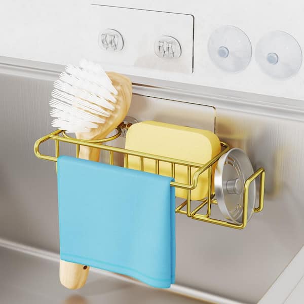 Gold Stainless Steel Sponge Holder for Kitchen Sink, Rust Resistant, Slip Resistant, Multi-Mount