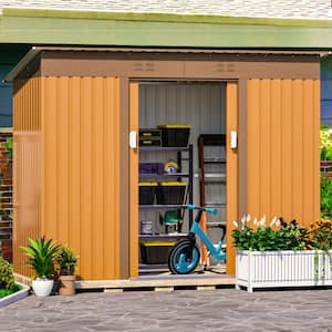 9.1 ft. W x 4.2 ft. D Outdoor Metal Storage Shed Garden Tool House with Lockable Doors, Vents, Brown (38.75 sq.ft.)