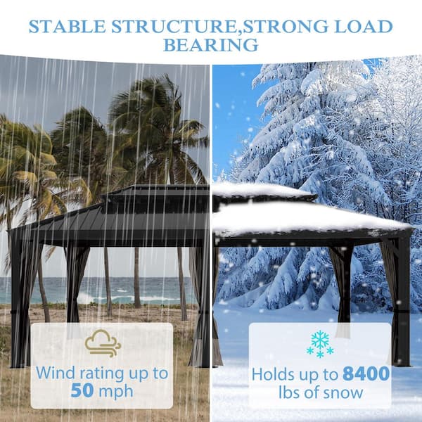 20 ft. W x 14 ft. D Aluminum Hardtop Gazebo with Galvanized Double Roof and Textilene Netting