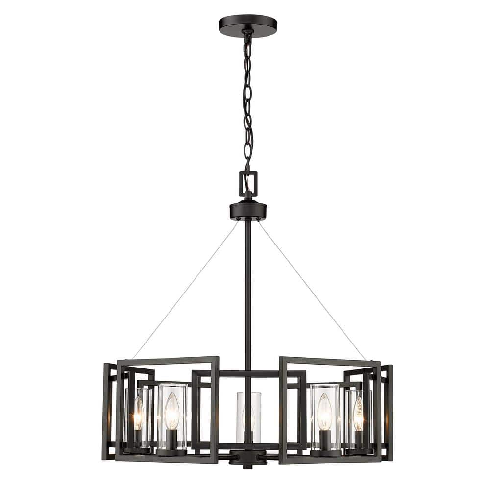 Matte Black Contemporary Marco Chandelier with Clear Glass Cylinders
