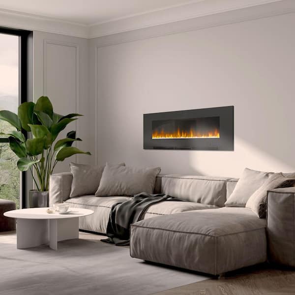 Cambridge 50 in. Wall-Mount Electric Fireplace in Black with Multi