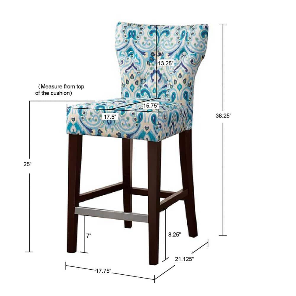 25" Blue Tufted Back Counter Stool with Espresso Birch Legs