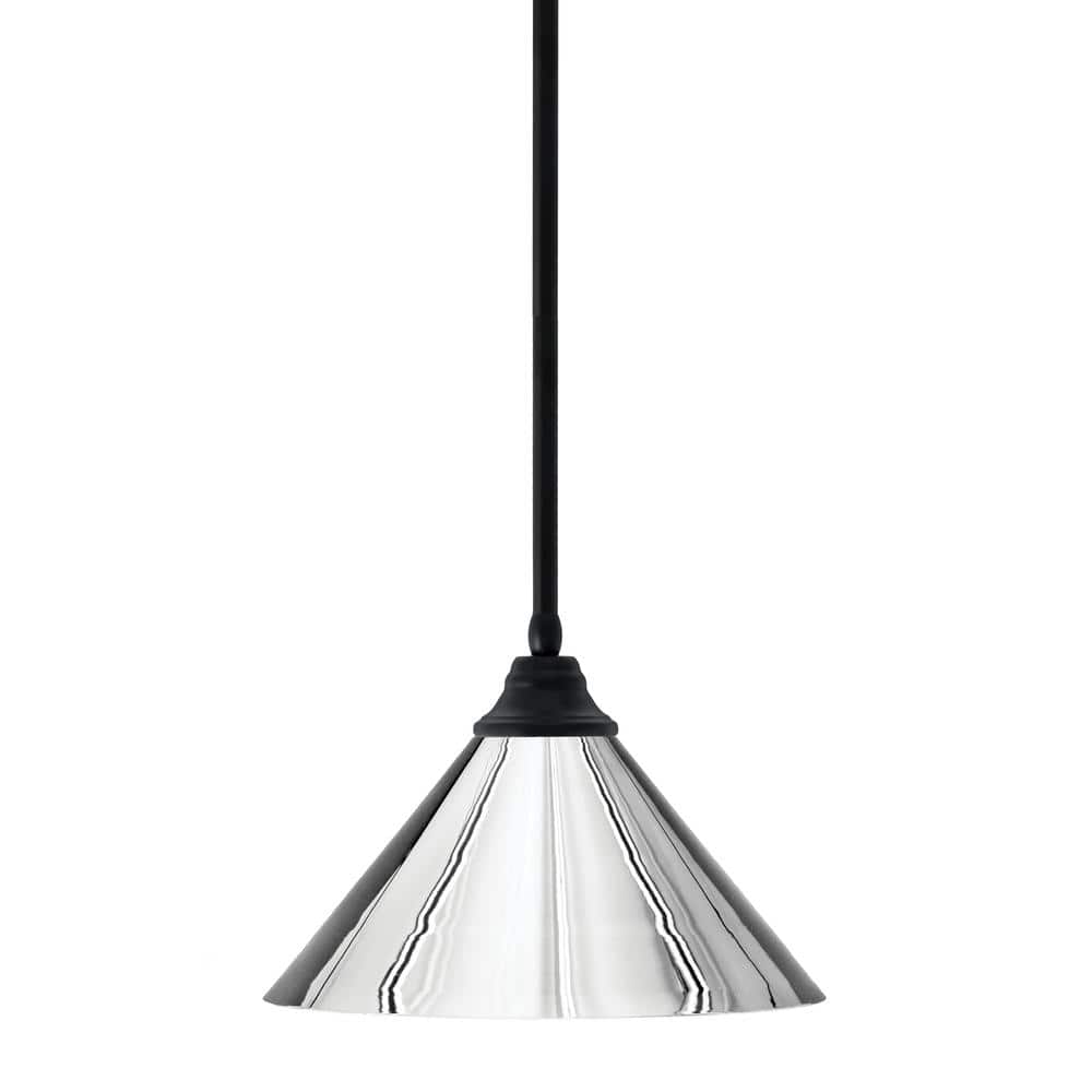 Sparta 100-Watt 1 Light Matte Black Shaded Pendant Light with 14 in. Chrome