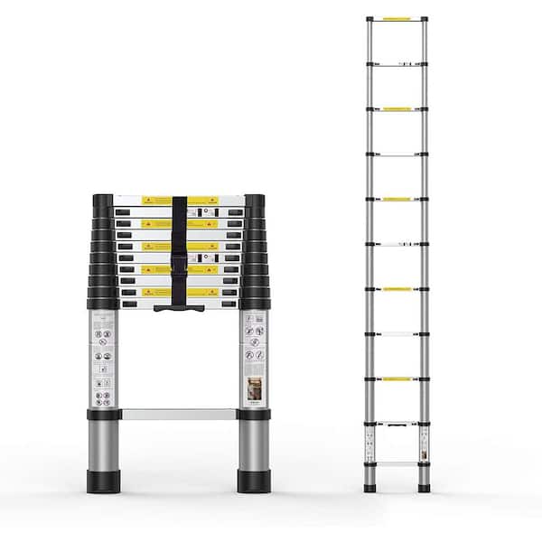 10.5 ft. Aluminum Portable Extension Ladder with 2-Triangle Stabilizers for Home, Outdoor, 330 lbs.