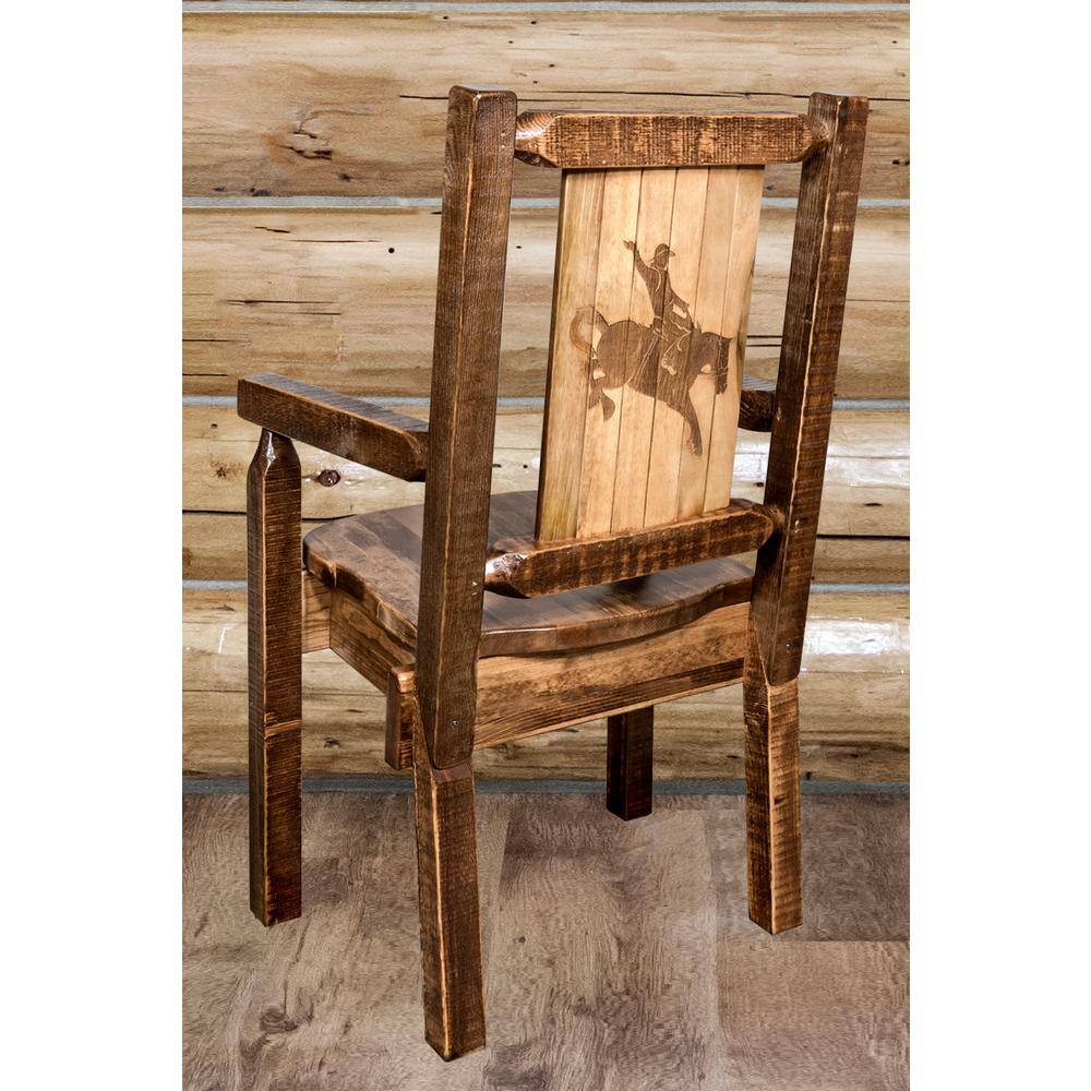 Early American Handcrafted Wood Arm Chair with Bronc Motif
