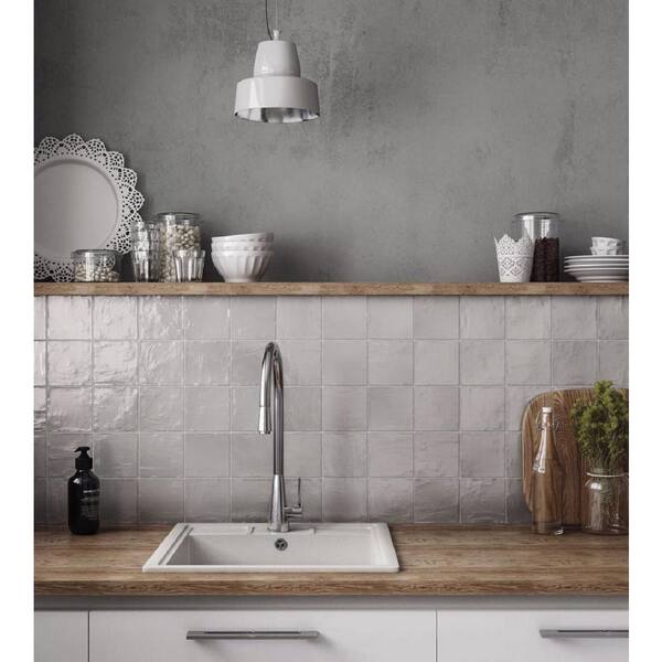 Gray 4 in. x 4 in. Polished and Honed Ceramic Mosaic Tile Sample