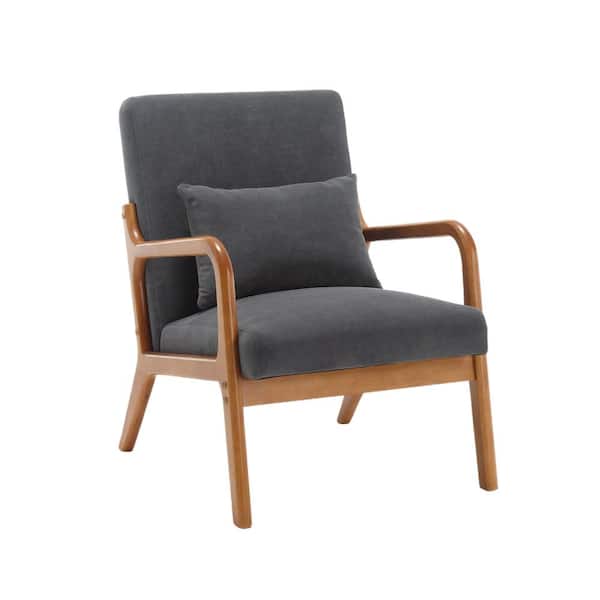 Unbranded Gray Velvet Armchair Modern Solid Wood Comfy Lounge Accent Chair Upholstered Side Chair with One Pillow Single Sofa