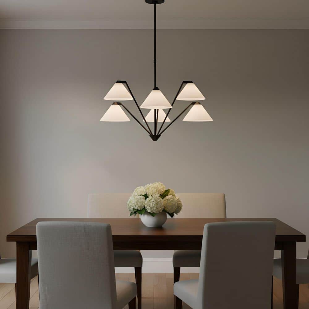 Werley Large 5 Light Midnight Black Modern Chandelier with Milk Glass Shades price history on PriceWatchPro