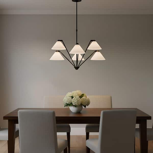 Werley Large 5 Light Midnight Black Modern Chandelier with Milk Glass Shades