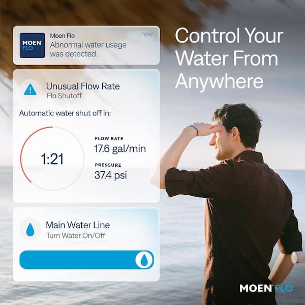 MOEN - Flo 3/4 in. Shutoff Whole-Home Leak Detector and Automatic Water Shutoff Valve with Brass Fittings