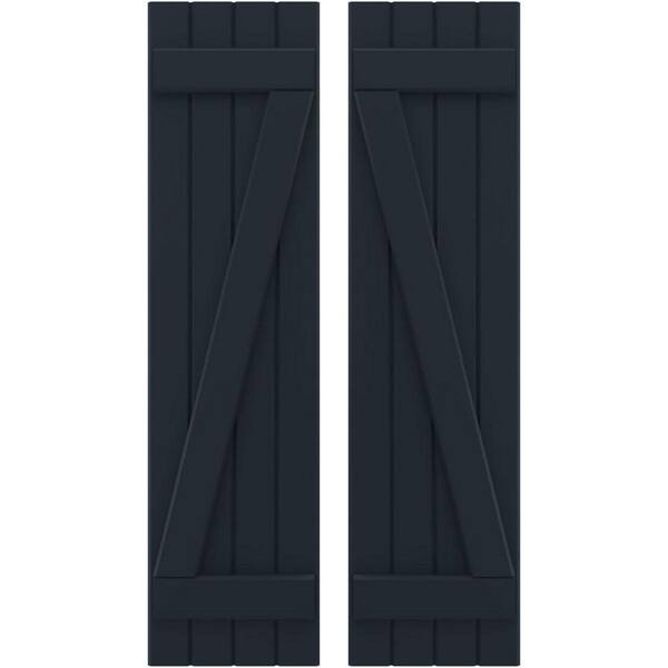 Ekena Millwork 14 in. W x 70 in. H Americraft 4 Board Exterior Real Wood Joined Board and Batten Shutters with Starless Night Blue