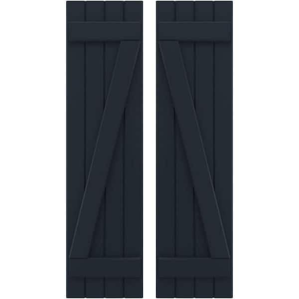 Ekena Millwork 14 in. W x 83 in. H Americraft 4 Board Exterior Real Wood Joined Board and Batten Shutters with Starless Night Blue