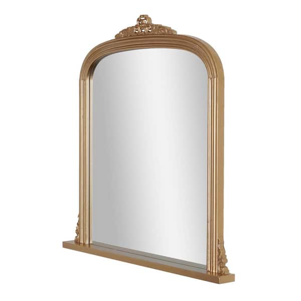 Deco Mirror 26 in. W x 26 in. H Vintage Arch Antique Brass Framed Ornate Accent Wall Mirror
