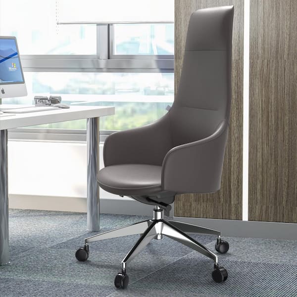 Leisuremod Celeste Faux Leather High Back Ergonomic Office Chair in Grey with Nonadjustable Arms