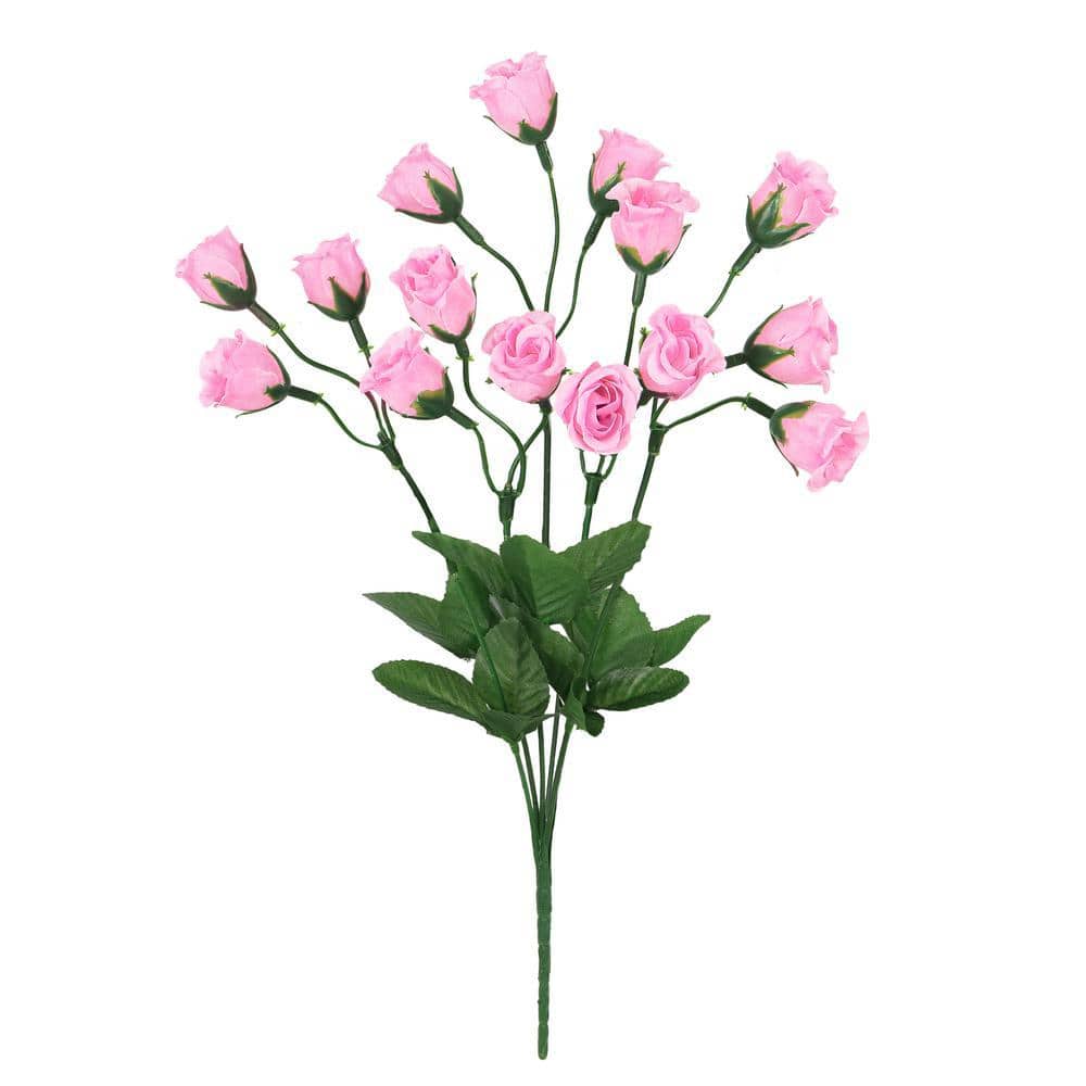 LIVING LUXURY 14 in. Pink Artificial Mini Rose Bud Flower Stem