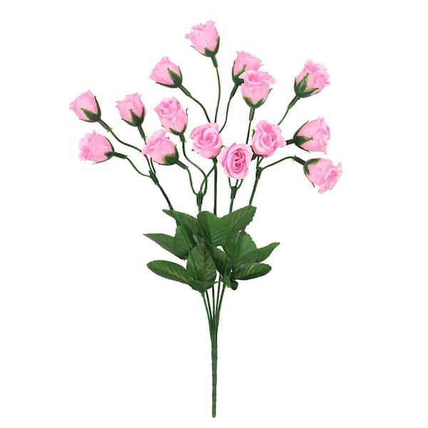 LIVING LUXURY 14 in. Pink Artificial Mini Rose Bud Flower Stem