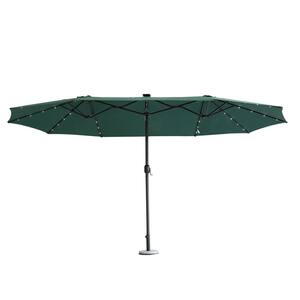 15 ft. Iron Market Solar Patio Umbrella with LED Lights in Green