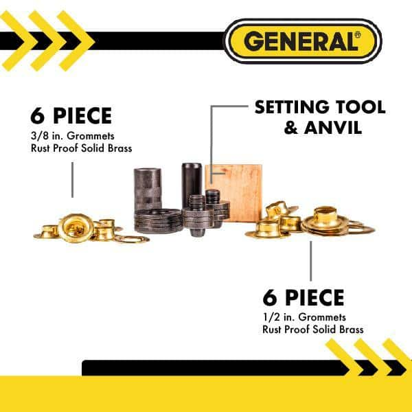 Brass Grommet Fastening Kit with Case, Includes (6) 1/2 in. and (6) 3/8 in. Grommets