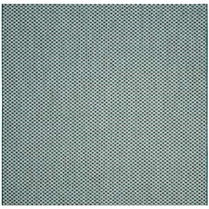 Courtyard Turquoise/Light Gray 4 ft. x 4 ft. Distressed Solid Indoor/Outdoor Patio  Square Area Rug