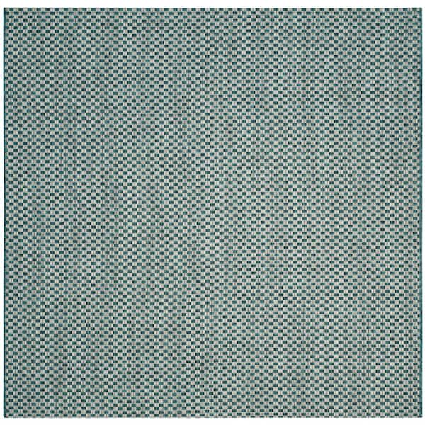 SAFAVIEH Courtyard Turquoise/Light Gray 4 ft. x 4 ft. Distressed Solid Indoor/Outdoor Patio  Square Area Rug