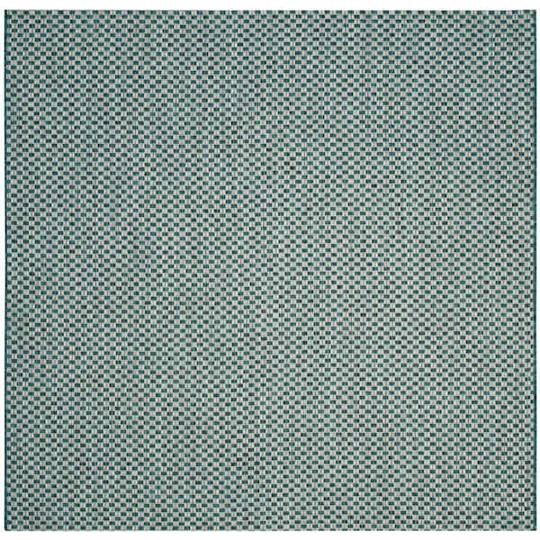 SAFAVIEH Courtyard Turquoise/Light Gray 7 ft. x 7 ft. Square Solid Indoor/Outdoor Patio  Area Rug