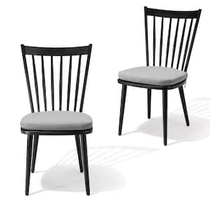 Dining Chairs with Black Seat of Gray Cushions (Set of 2)