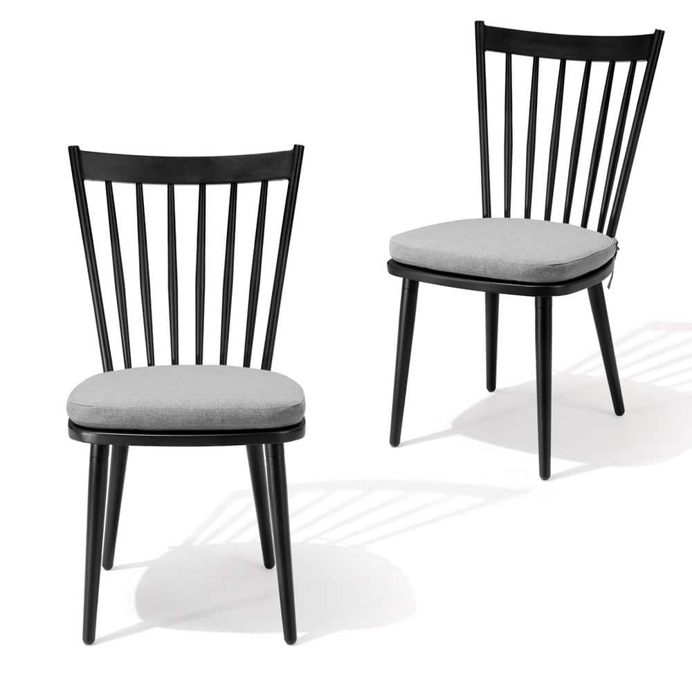 Black Aluminum Armless Dining Chairs with Cushions, Set of 2