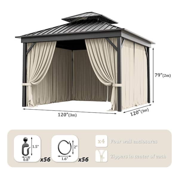 10 ft. x 10 ft. Universal Outdoor Privacy Curtains, Gazebo Replacement with Zipper Cream (4-Side Curtain Only)